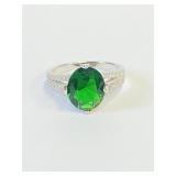 .925 Silver 4ct Oval Emerald Ring Sz 7   E