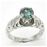 Sterling Silver Blue Moissanite Ring Sz6.5