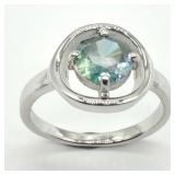 Sterling Silver Greenish Blue Moissanite Sz6.5