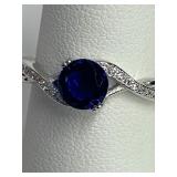 .925 Silver Blue Sapphire Ring Sz 8   E