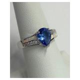 .925 Silver Tanzanite and White Opal Ring Sz 7