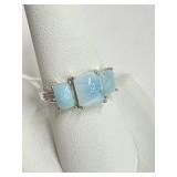.925 Silver and Natural Larimar Ring Sz 8