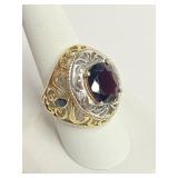 14 Kt Gold Yellow & Wh. W/Garnet & Sapphires  Sz 9