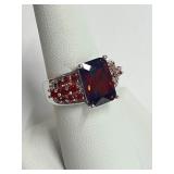 .925 Silver Blood Red Garnet Ring Size 9