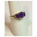 10K Gold Amethyst and Diamond Ring Sz 8