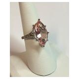 .925 Silver and Pink Sapphire Ring Sz8