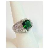 .925 Silver Emerald Ring Sz 8