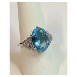 .925 Silver Blue Topaz Ring Sz 9