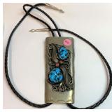 Bolo Tie With Turquoise and Coral
