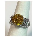 Marked Only CL Yellow CZ stone Ring Sz 6