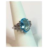Silver Aqua Marine Ring Sz 7