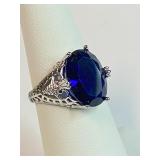 Unmarked Silver White Blue Sapphire Ring Sz 6