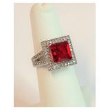 Unmarked Silver and Garnet Ring Sz 6