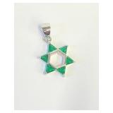 .925 Silver Star of David Emerald Pendant  A