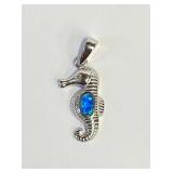 .925 Silver Blue Opal Seahorse Pendant   R
