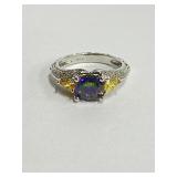 .925 Silver Rainbow Topaz & Citrine Ring Sz 6
