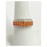 .925 Silver Orange & White Sapphire Ring Sz 7