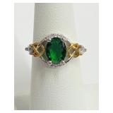 .925 Silver Green Zircon Ring Sz 6