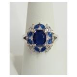 .925 Silver Blue Zircon Ring Sz 6 R