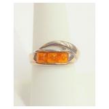 .925 Silver Amber Ring Size 8