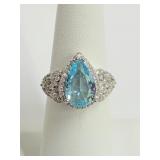 .925 Silver Blue Topaz Ring Sz 6 - Lovely