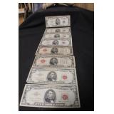 Lot of 8 $5 Red Seals and Silver Certificates
