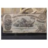 1863 Louisiana $5.00 Note - Very Nice