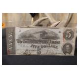 1863 Confederate $5.00 Note - Excellent Condition