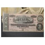 1864 Confederate $10.00 Bank Note - Excellent