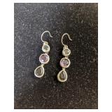 Silver Amethyst & Quartz Earrings  6.59 grams   L