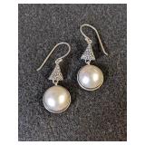 .925 Silver & Pearl Earrings  5.75 gr  R