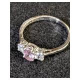 .925 Silver Ring w/Pink CZ  Size 11  3.43 grams  A