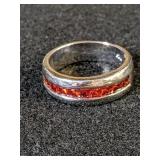 .925 Silver Ring  with Orange/Red Stone  Sz 9.5