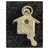Silver Birdhouse & Moving Bird Charm  1.27g  C
