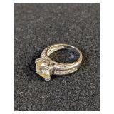 .925 Silver Ring w/CZs  Lg Stone is Champagne