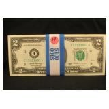Bank Banded lot of 50 Sequential $2 Notes UNC