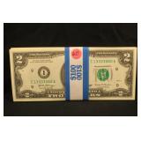 Bank Banded lot of 50 Sequential $2 Notes UNC