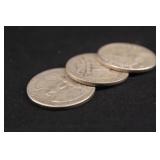 Lot of 3 Pre-64 Washington 90% Silver Quarters