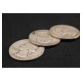 Lot of 3 Pre-64 Washington 90% Silver Quarters