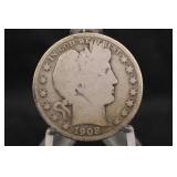 1908-O Barber Silver Half Dollar