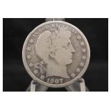 1907-S Barber Silver Half Dollar