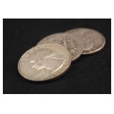 Lot of 3 Pre-64 Washington 90% Silver Quarters