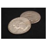 Lot of 2 Pre-64 Washington 90% Silver Quarters