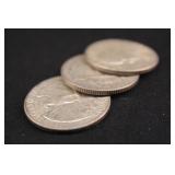 Lot of 3 Pre-64 Washington 90% Silver Quarters