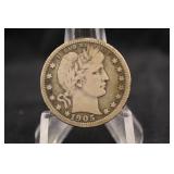 1905-P Barber Silver Quarter