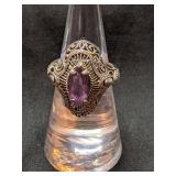 Vintage-Style Sterling Silver Amethyst Ring 4.9g