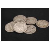 Lot of 10 Mixed Date Silver Mercury Dimes
