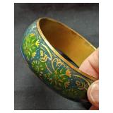 Brass Bangle Bracelet with Enamel Inlay