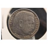 1938 Nazi Germany 5 Reich Mark Silver Coin