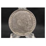 1936 Nazi Germany 5 Reich Mark Silver Coin
